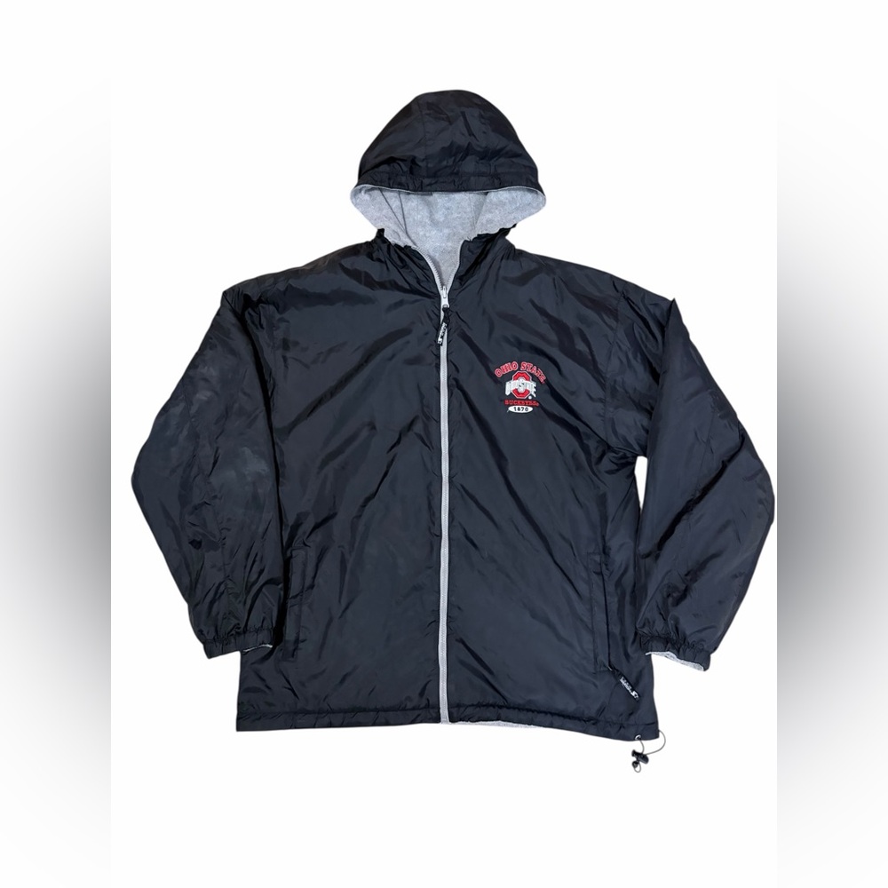 Starter Reversible Ohio State Buckeyes Coat Mens Large Black Gray Fleece READ